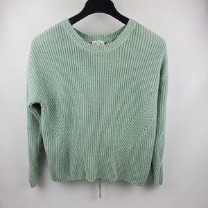 Lucky Brand Womens 100% Cotton Long Sleeve Back Tie Knit Sweater Medium Green